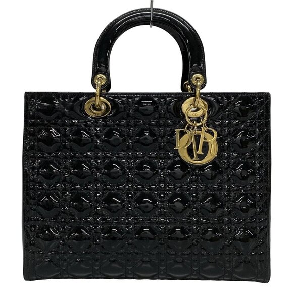 DIOR/ChristianDior Lady Dior Large Bag Black Patent Leather Handbag - Picture 1 of 16